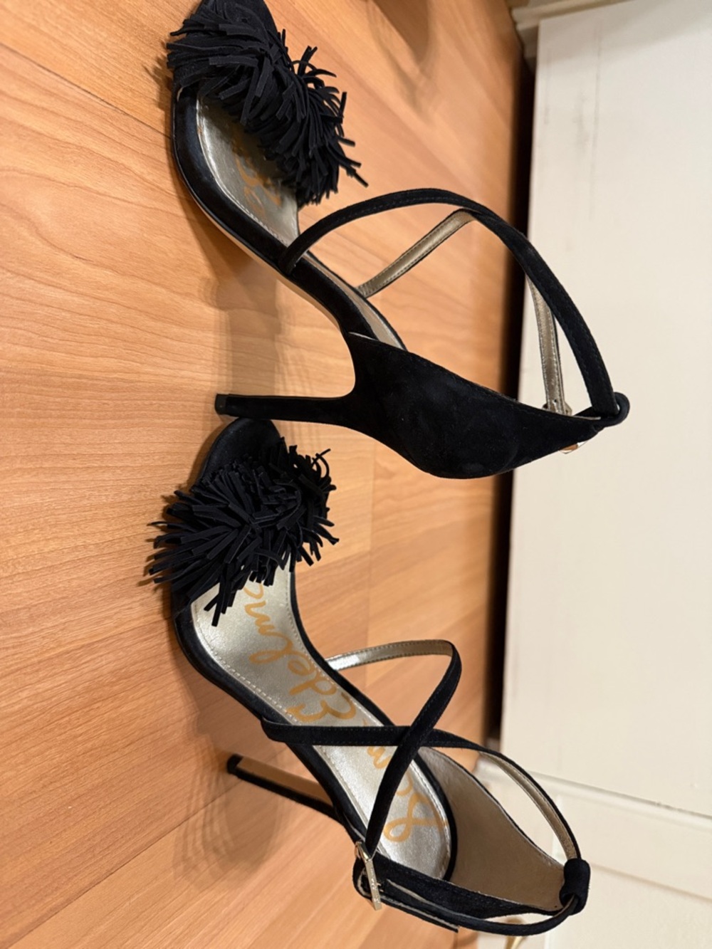 Sam Edelman Black Suede Fringe Strappy Heels - Picture 2 of 4